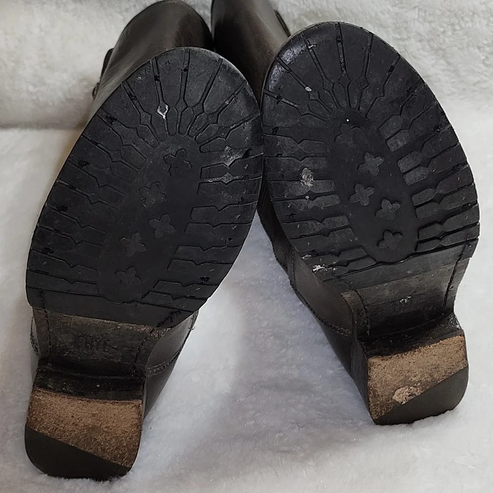 Frye Melissa Tall Western Riding Lug Boots Gray Leather Sz 6.5